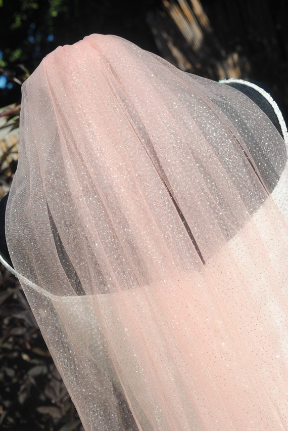 Blush Pink Glitter Veil 100cm Fingertip Length Bridal Veil Etsy