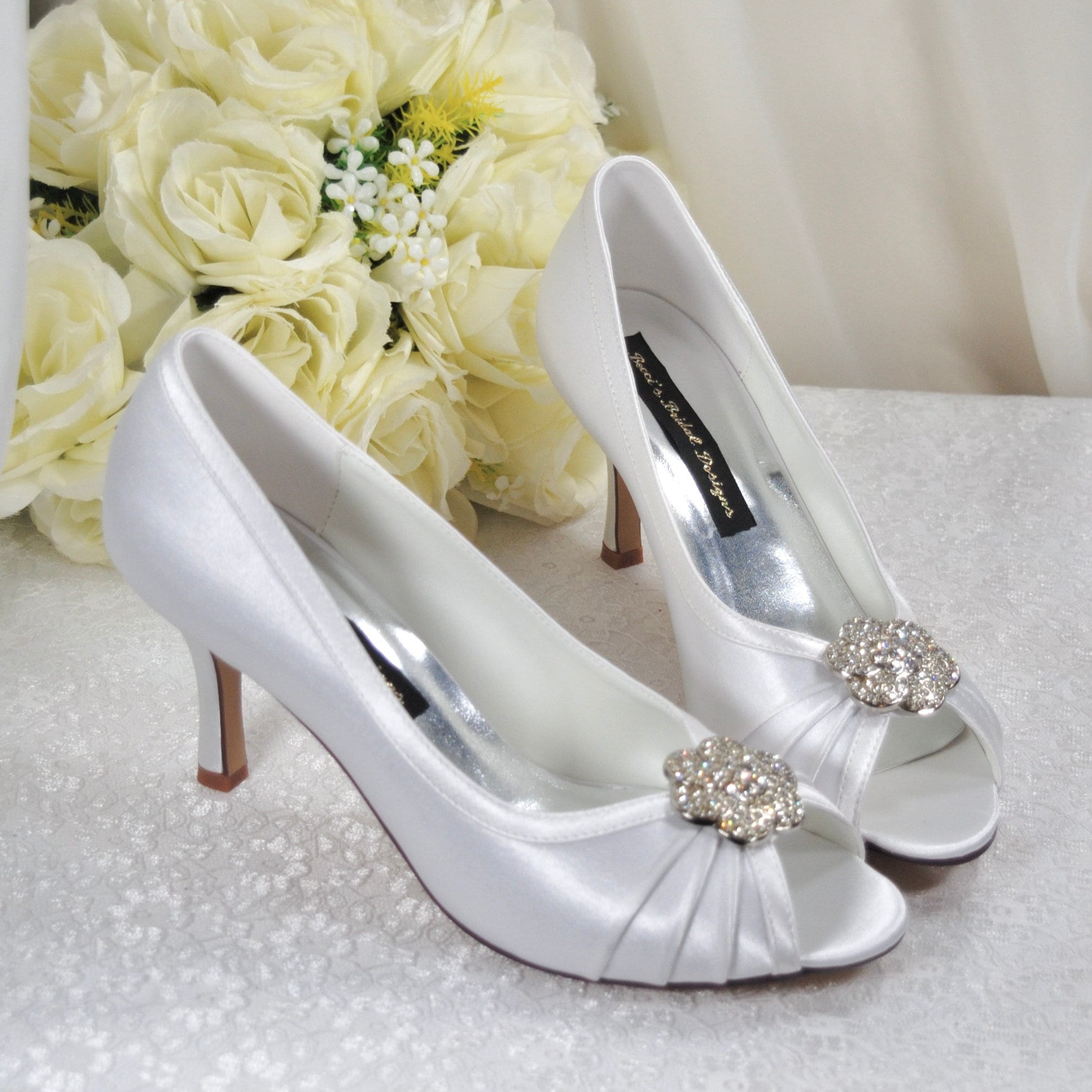 Bridal White Peep Toe Heels