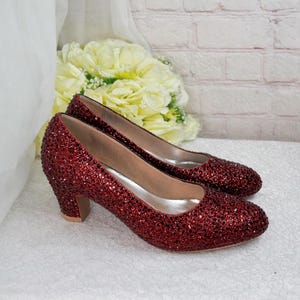 Ruby Slippers, Red Crystal Block Heels, Oz Inspired Custom Bridal Pumps
