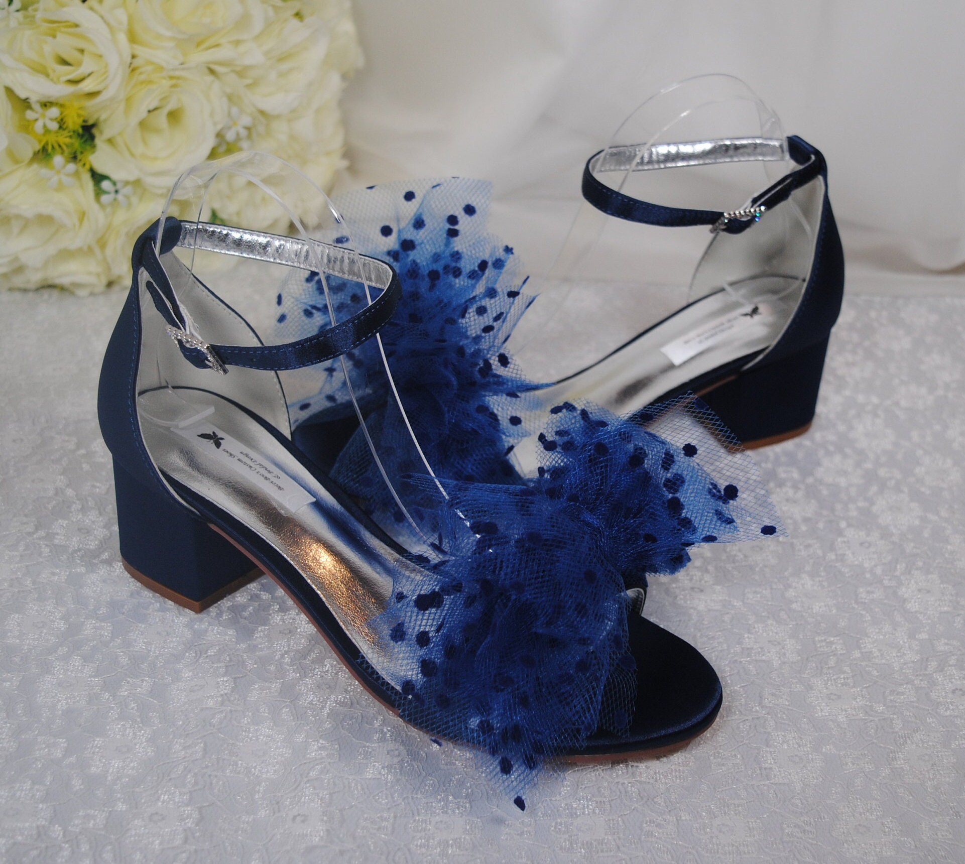 Navy low cheap block heels