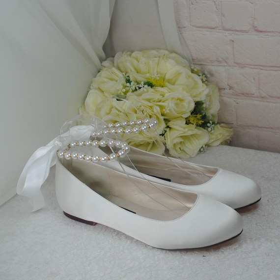 Ankle Strap Satin Flat Wedding Shoes Handmade Satin Bridal Flats