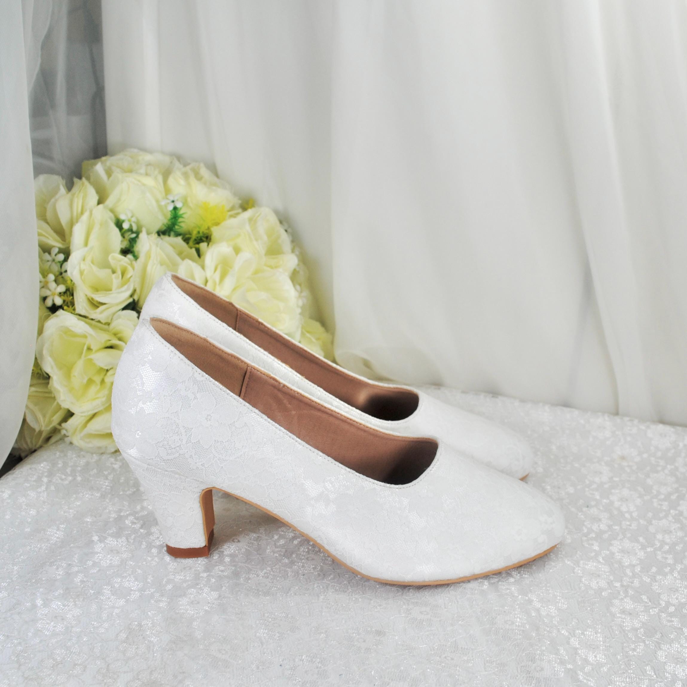 Satin & Lace Block Heel Bridal Shoes: Custom Bridesmaid Heels