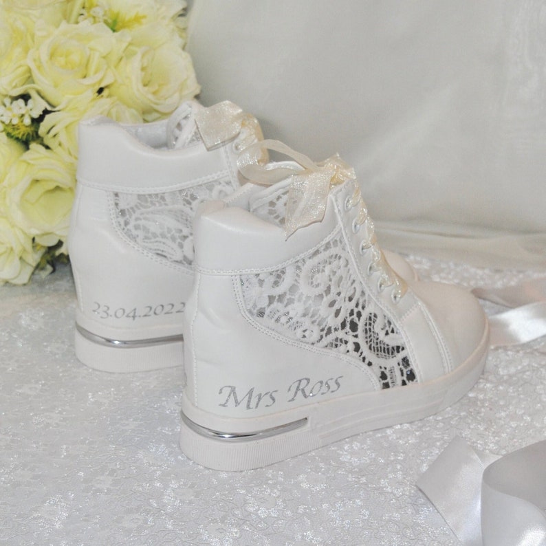 Wedding Shoes, Lace Wedding Wedge Trainer, Comfortable Sneakers Bride, Bridesmaid, Comfortable Bridal Pump image 1