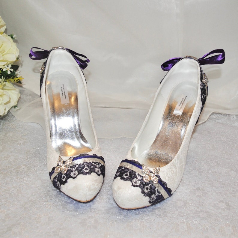 Spitzen-Hochzeitsschuhe, mit Schmetterlingen verzierte Brautschuhe, Hochzeits-Absätze, Damen-Hochzeitsschuh, individueller Schuh, Brautjungfernschuhe, Schuhe für die Braut Bild 6