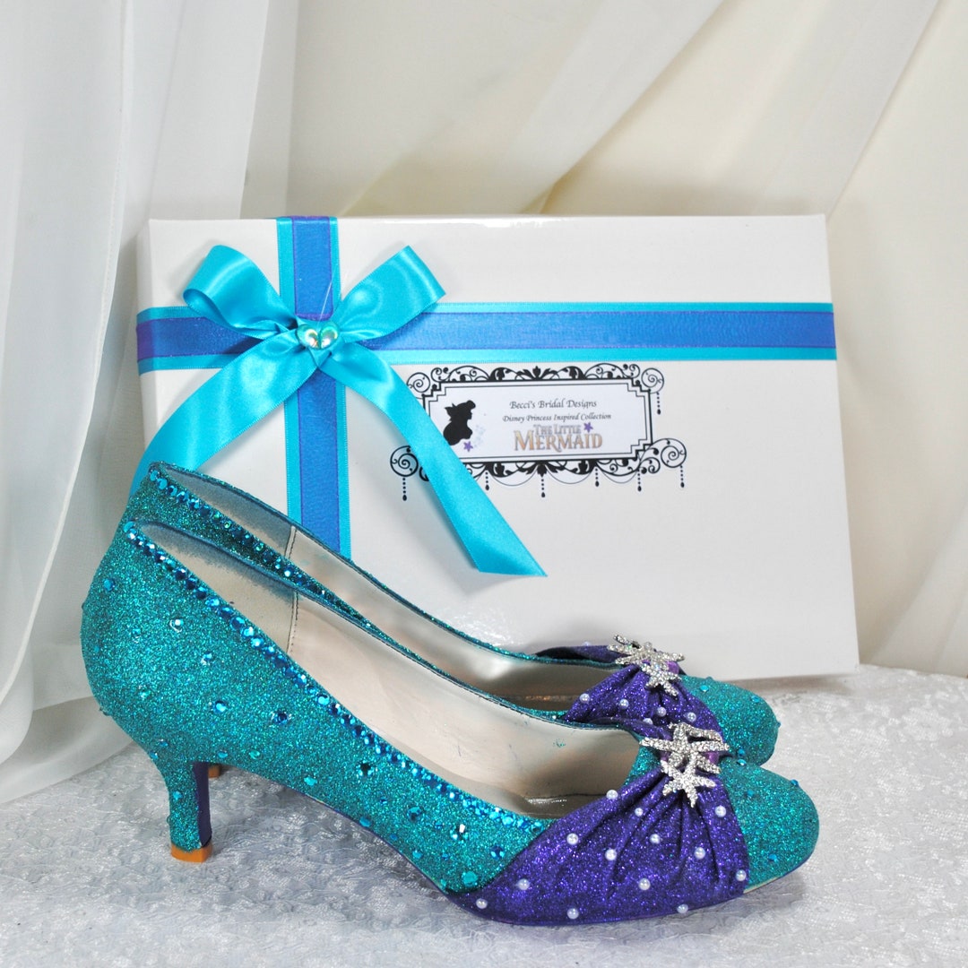 Bride's Shoes Turquoise Wedding Shoes Low Heel Princess Ariel