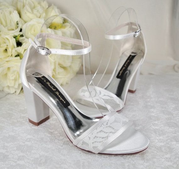 Buy White Satin Block Heels With Layered Organza Bow Slide Wedding Sandals,  Bridal Sandals, Bridesmaids Sandals, Wedding Heels Online in India - Etsy