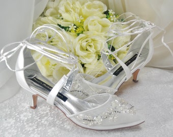 Ivory Beaded Bridal Sandals: Floral Embroidered Kitten Heel Wedding Shoes