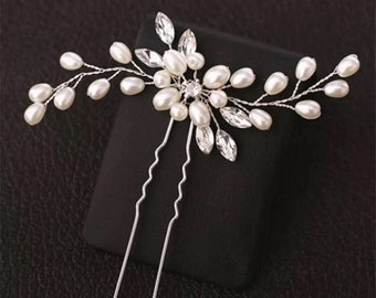 Simple Silver Pearl Bridal Hair Pin
