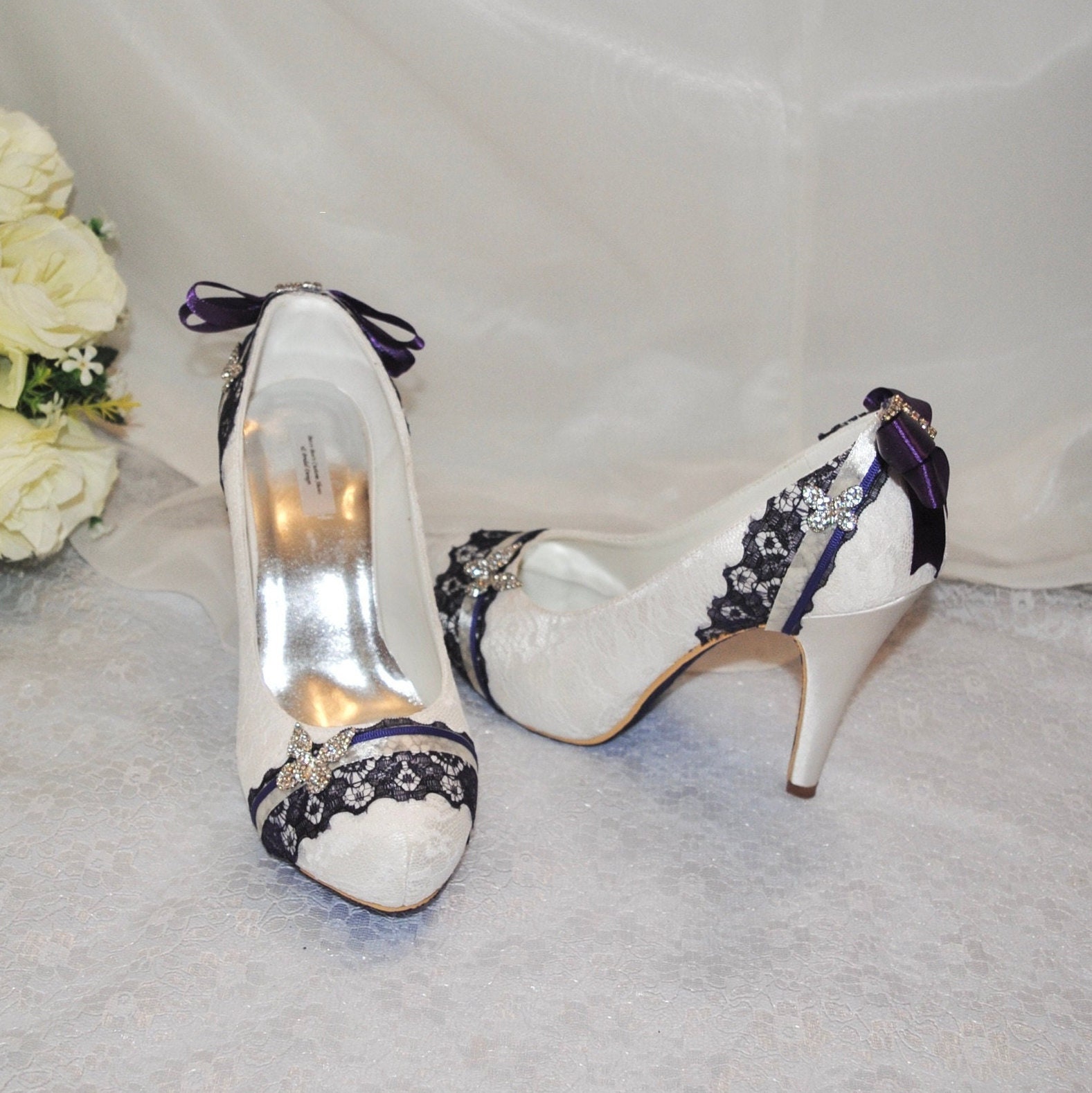 Lace Wedding Shoes, Ivory Bridal Heels, Purple Butterfly Wedding Shoes, Comfortable Shoes, White Wedding Shoes for Bride