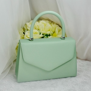 Sac texturé magnifiquement fait main - Sac à main de mariée en cuir végétalien vert sauge, sac à main de couleur personnalisée