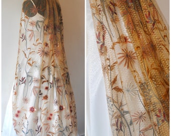 Golden Autumn Flower Floral Veil, Beautiful Wedding Veil with Autumnal Embroidery