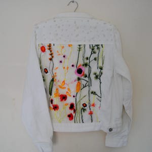 Custom Floral Embroidered Bridal Denim Jacket with Pearls