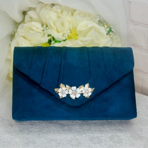 Blue Suede Clutch Bag: Handmade &#39;Cherry Blossom&#39; Wedding Purse
