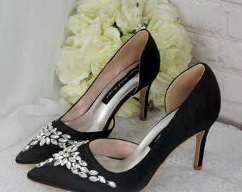 Black Satin d'Orsey Heels: Stiletto Heel Special Occassion Shoes