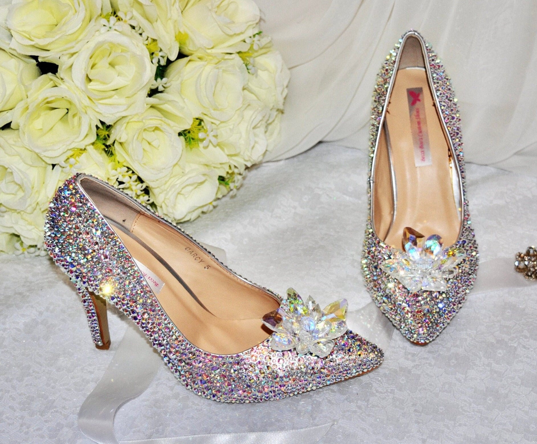 Sparkly Silver Cinderella Crystal Wedding Shoes 2021 Leather Sequins 10 cm  Stiletto Toe