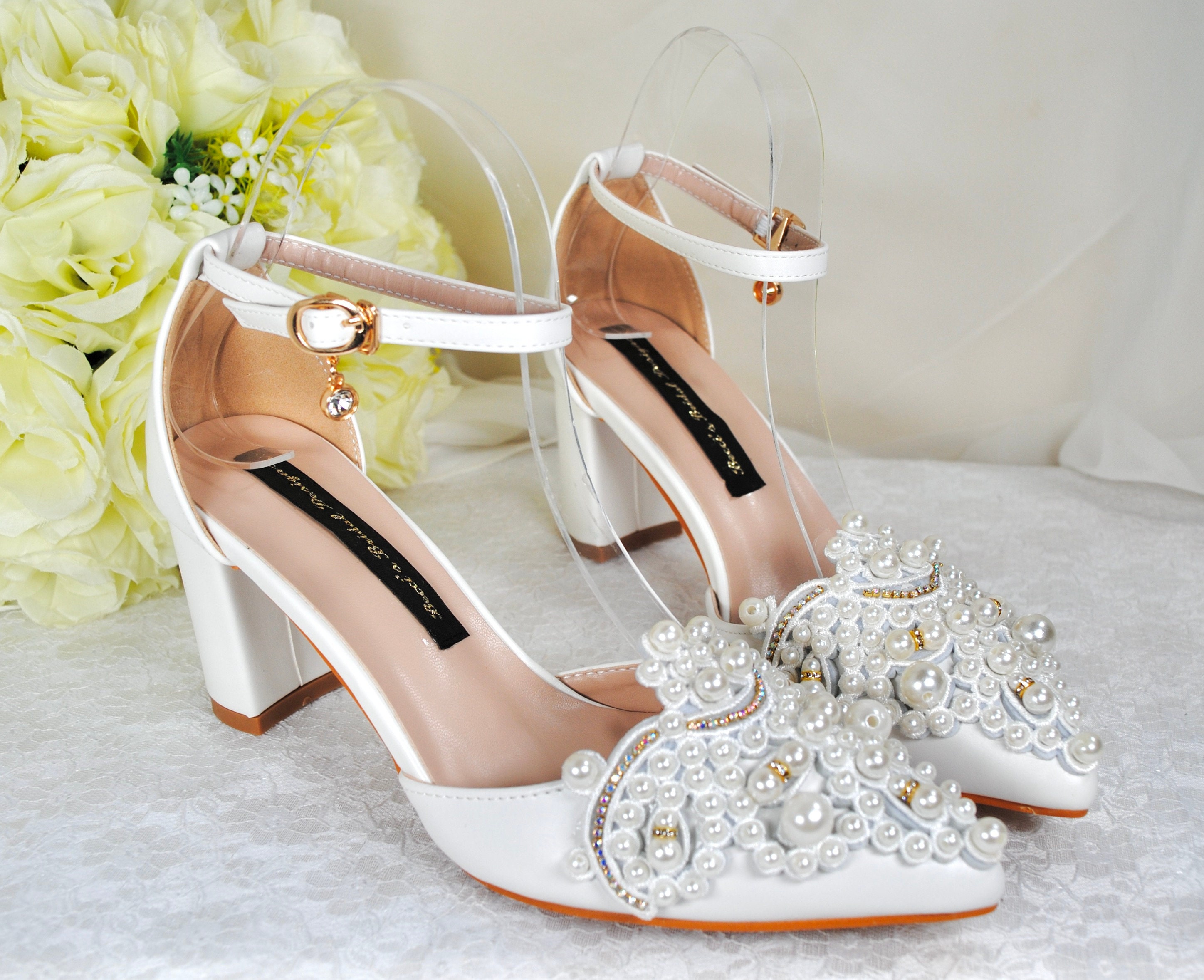 Wedding Sandals Ivory Wedding Shoes Bride Block Heels Handmade