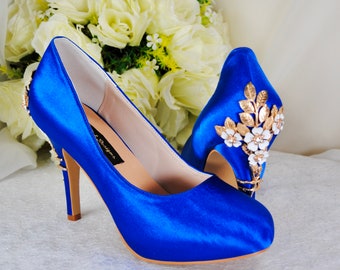 Royal Blue Satin Wedding Heels: Cherry Blossom Bridal Shoes