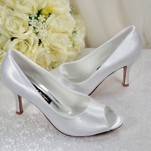Dora - Satin Peep Toe Wedding Shoes, Custom Colour Bridesmaid Shoe, Low Heel Shoes, Bridal Shoes, Bridesmaid Shoes, Shoes for Bride
