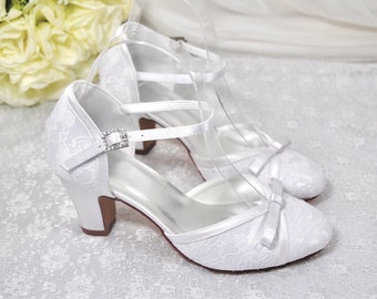 White or Ivory Lace Bridal Sandals, Block Heel Bridal Shoe, Wedding Shoes for Bride