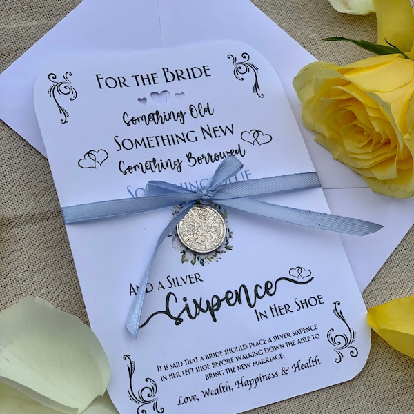 Wedding Keepsake - Sixpence ‘Something Old, New...’ Bride Wedding Day Shoe Coin. Authentic Silver Sixpence & Poem keepsake. Perfect Gift.