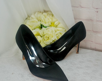 Black Satin Pointed Toe Stiletto Court Shoes: Custom Colours