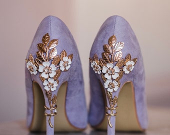 Lila Wildleder Hochzeit Heels: Handgefertigte Kirschblüten Brautschuhe