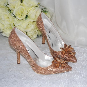 Champagne Gold Crystal Bridal Heels: Handmade Cinderella Wedding Shoes