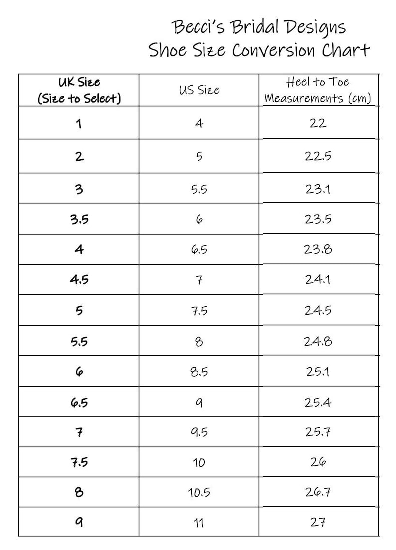 a table with numbers and measurements for shoes