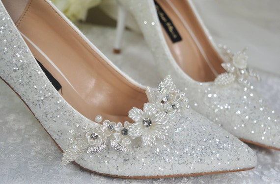 Buy Stunning Princess White Sparkling Wedding Shoes Floral