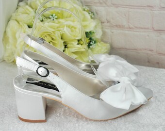Ivory Satin Bridal Heels: Handmade Low Block Heel Wedding Shoes