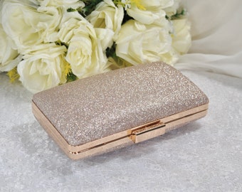 Champagne Women's Evening Clutch Bag, Smooth Glitter Finish, Wedding Day Bag, Bridal Purse, Glitter Party Bag, Champagne or Silver