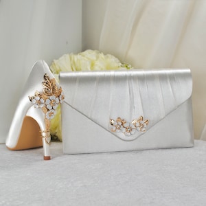 Pochette de mariée en satin avec embellissement « Cherry Blossom », sac à main de mariage, pochette boîte, sac de mariée, sac de soirée, sac à main de demoiselle d'honneur