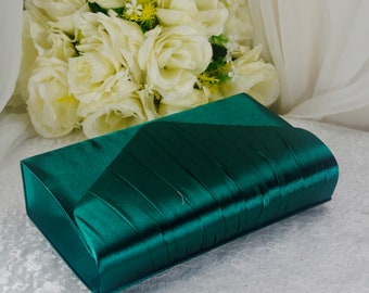 Emerald Dark Green Bride Satin Clutch Bag, Over 25 colours, Wedding Purse, Box Clutch, Bridal Bag, Evening Bag, Bridesmaid Handbag