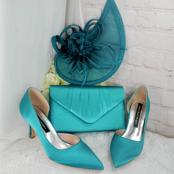 teal dress with silver shoes Knee-Length Simple Semi-Formal Career Dress