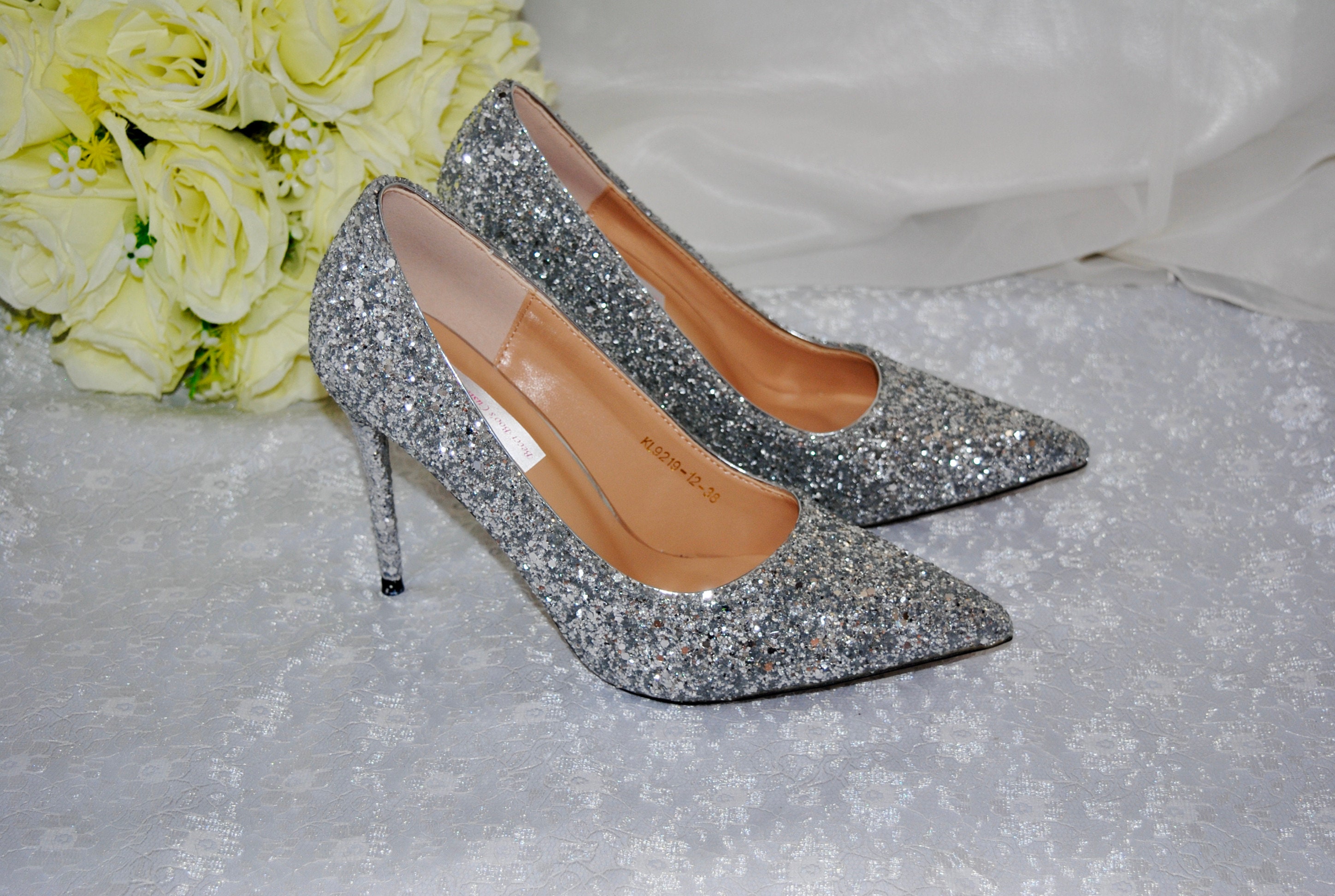 Silver Glitter High Heels Premium Handmade Comfortable Shoes. | Etsy