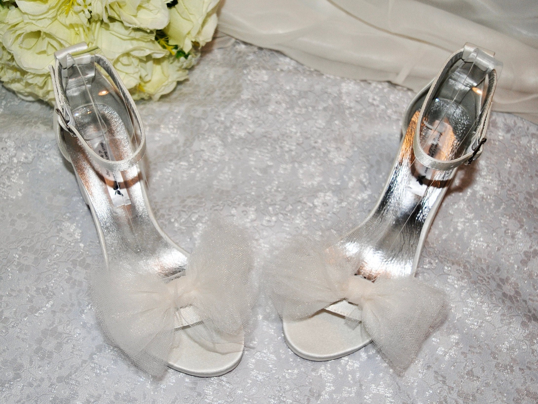DIY Shoe Tools Black Rhinestone Crystal Organza Bow Flower A Pair Accessory 