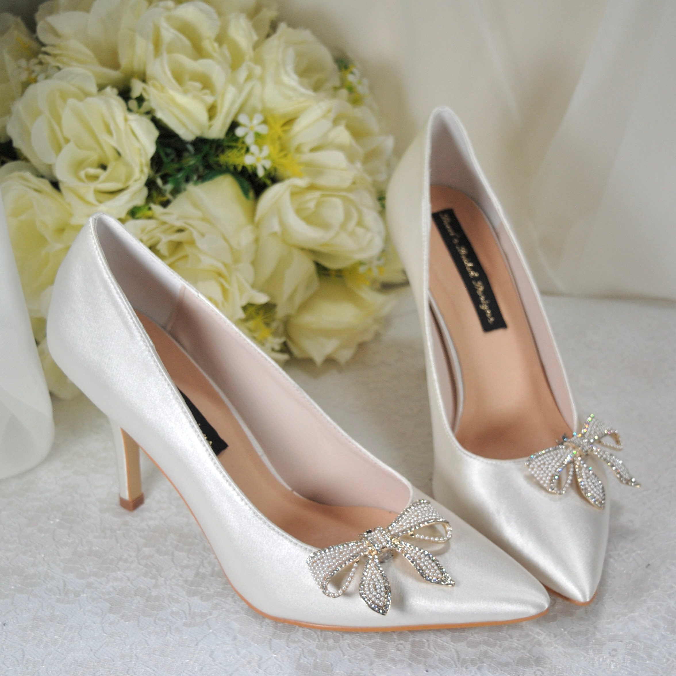 Ivory heels with bow hot sale