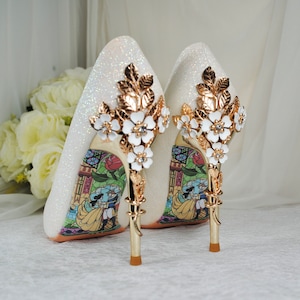 Beautiful Wedding Shoes with 'Cherry Blossom', Ivory Wedding Shoes, Embellished Bridal Shoes, Wedding Heels for Bride