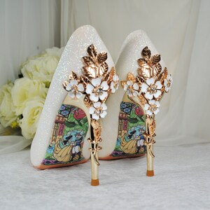 Beautiful Wedding Shoes with 'Cherry Blossom', Ivory Wedding Shoes, Embellished Bridal Shoes, Wedding Heels for Bride