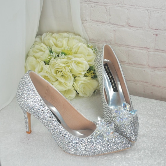 Swarovski Style Rhinestone Wedding Heels, Cinderella Glass Crystal