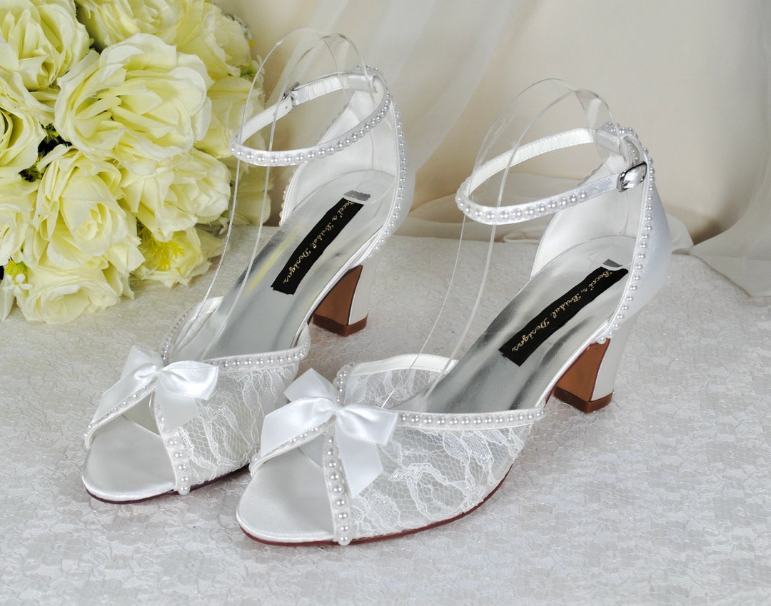 Ivory Wedding Inch Wedding Heels Heel ELLEN Ivory Lace Mary Jane