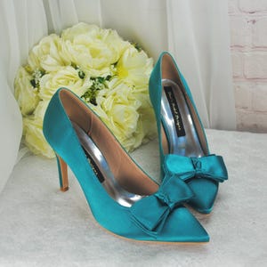 Teal Satin Bridal Shoes: Handmade Turquoise Wedding Pumps