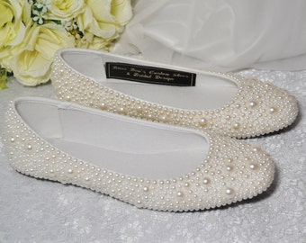 Pearl - Flat Wedding Shoes, Bridal Ballet Pump, Wide Fit Available