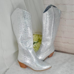 SRTUMEY Bottes Cowboy Filles Paillettes Strass – Bout Pointu, Talon Bloc, Mi-Mollet, Style Western Scintillant, Imperméables Et Confortables