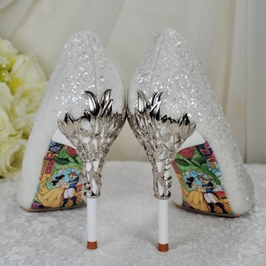 Designer Wedding Shoes, Glitter with Metal Leaf. Beautiful Comfortable Bridal Heels Handmade with Beauty & the Beast Soles - Various Colours