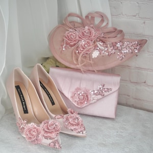 Stunning Hand Finished Desert Rose Baby Pink Dusty Pink and Blush Bridal Wedding Shoes and Matching Clutch Bag Etsy UK