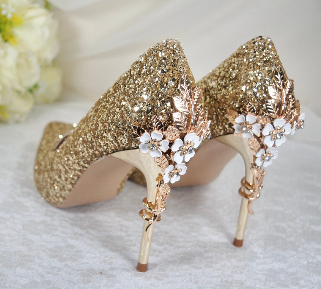 Bridal Accessories Dyeable Wedding Shoes With Rhinestones Gold