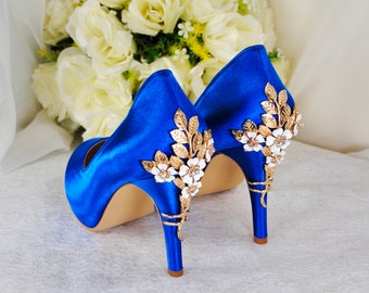 Royal Blue And Gold Wedding Shoes Handmade Royal Blue Satin