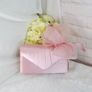 Blush Pink Satin Fascinator and Clutch Bag Set: Handmade Wedding Outfit