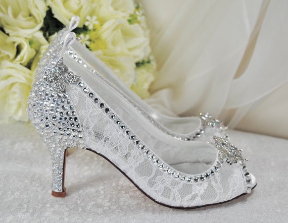 Bridal Shoes Lace Peep Toe Pumps White Lace Peep Toe Heels With